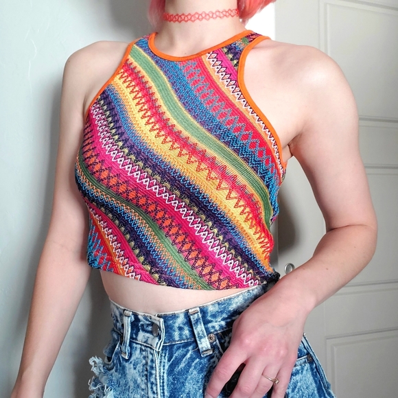 SHEIN Tops - Shein Rainbow Embroidered Fiagonal Festival Hippie Summer Beach Tank Crop Top